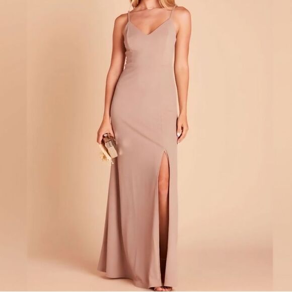 NWT Birdy Grey | Jay Long Dress Crepe Leg Slit In Taupe, Womens XL - Picture 1 of 10